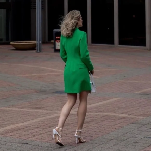 NWT ZARA DOUBLE BREASTED LONG BLAZER DRESS GREEN - Picture 16 of 16